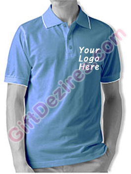 Designer Sky Blue and White Color Company Logo Printed T Shirts